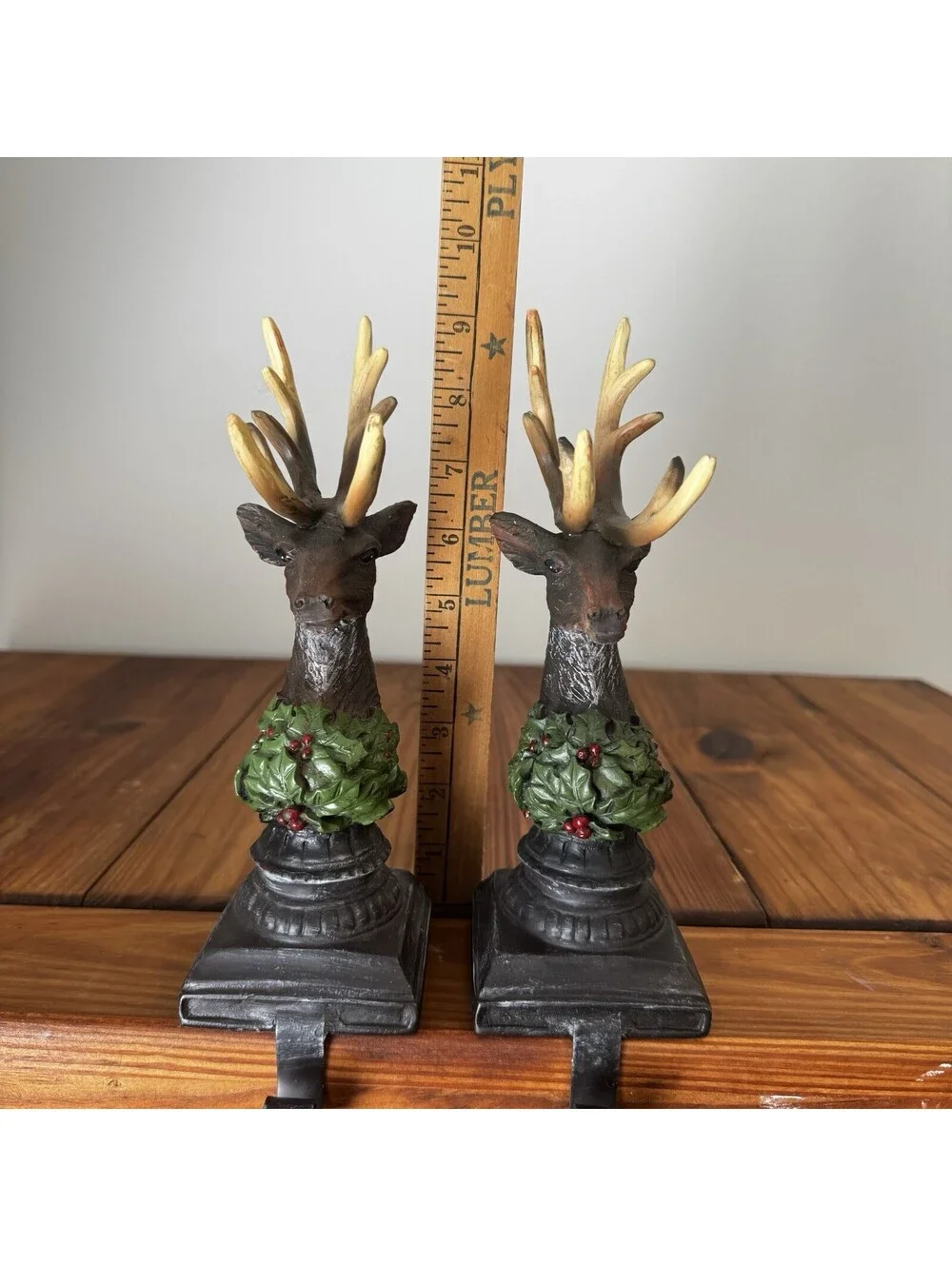 Reindeer Buck Christmas Stocking Hanger Holders Antlers Rustic Woodland Holly